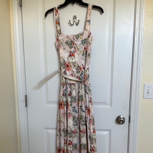 ANTONIO MELANI Floral Midi Dress in Cream , and Multicolor with belt cotton - Picture 5 of 10